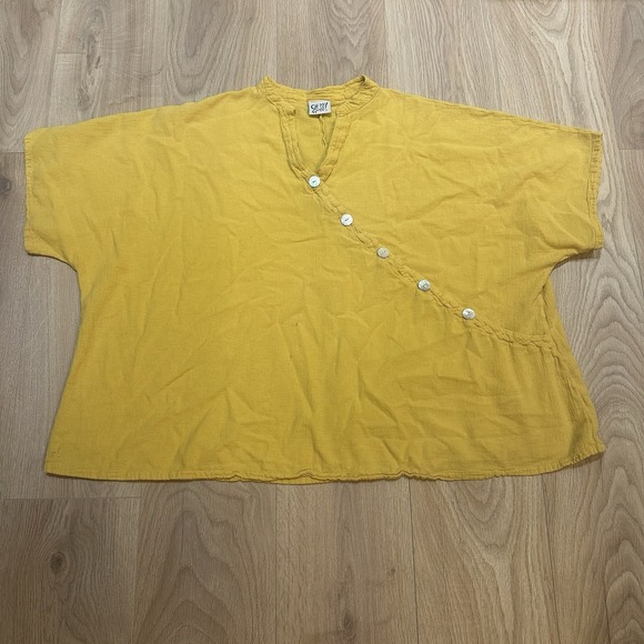 Oh My Gauze! Tops - Flaw Oh My Gauze Top 2 L/XL Yellow Lagenlook Boho Minimalist Beach Coastal